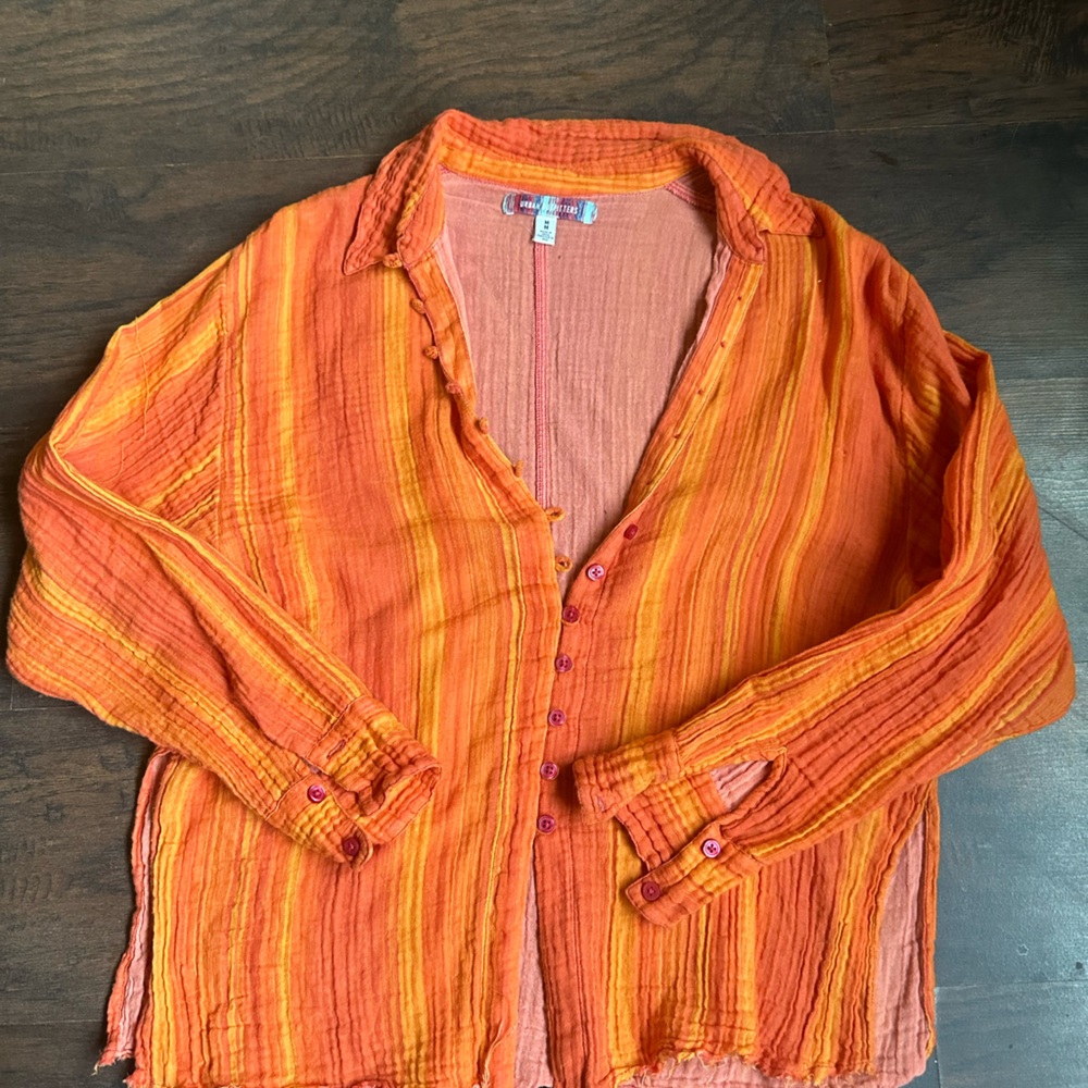 URBAN OUTFITTERS Linen Button-up Orange, Size Medium